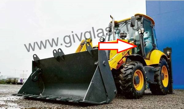 Экскаватор Elaz BL 880 / Tarsus 880 / Tarsus 880 plus - Стекло лобовое левое (триплекс), толщина 6 мм, размер 605 мм * 334 мм, № 204970244, зеленое

​