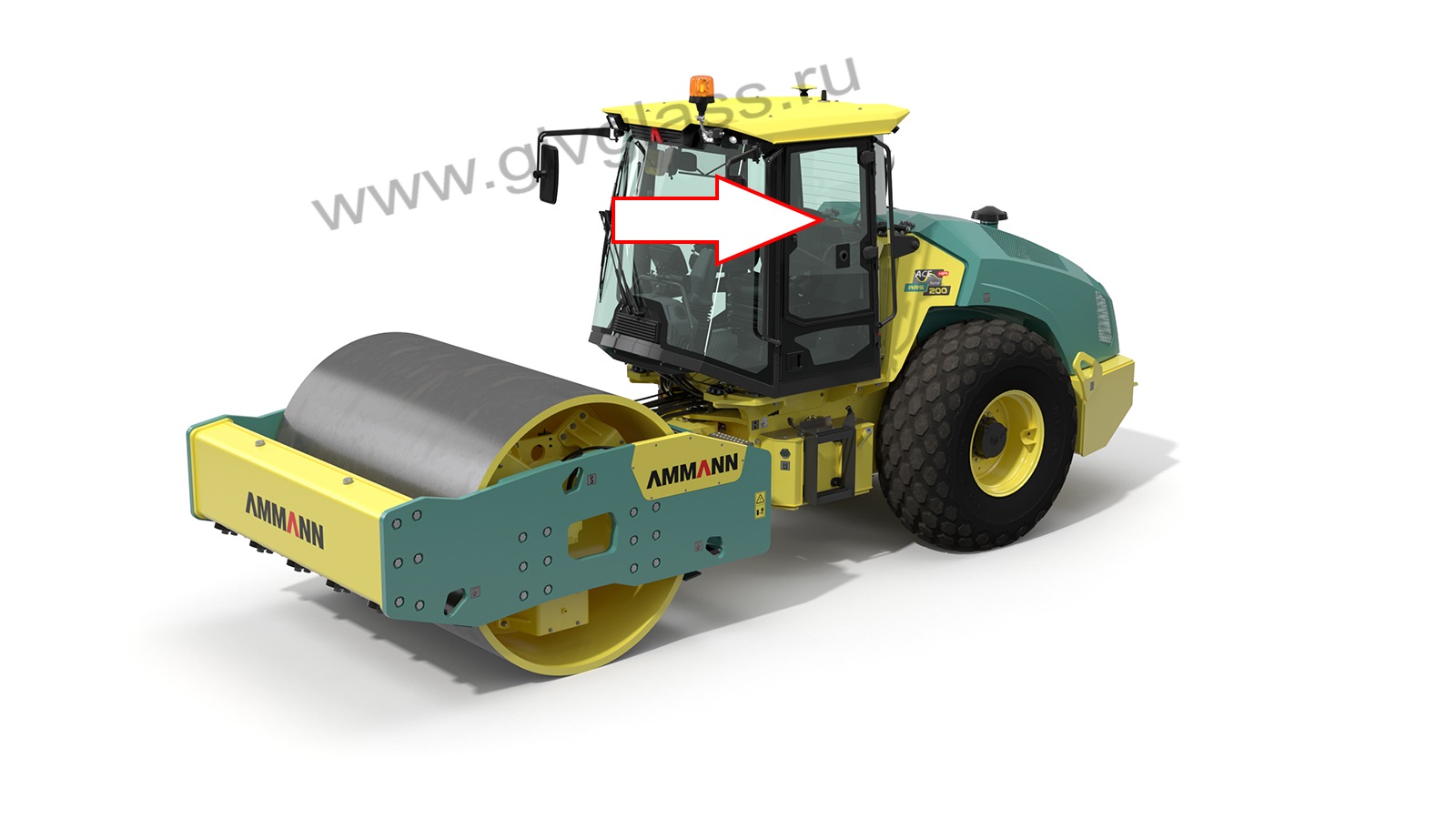  Грунтовый каток AMMANN ARS 200 - Стекло дверное верхнее левое  (закаленное), фон зеленый, толщина 5 мм

 