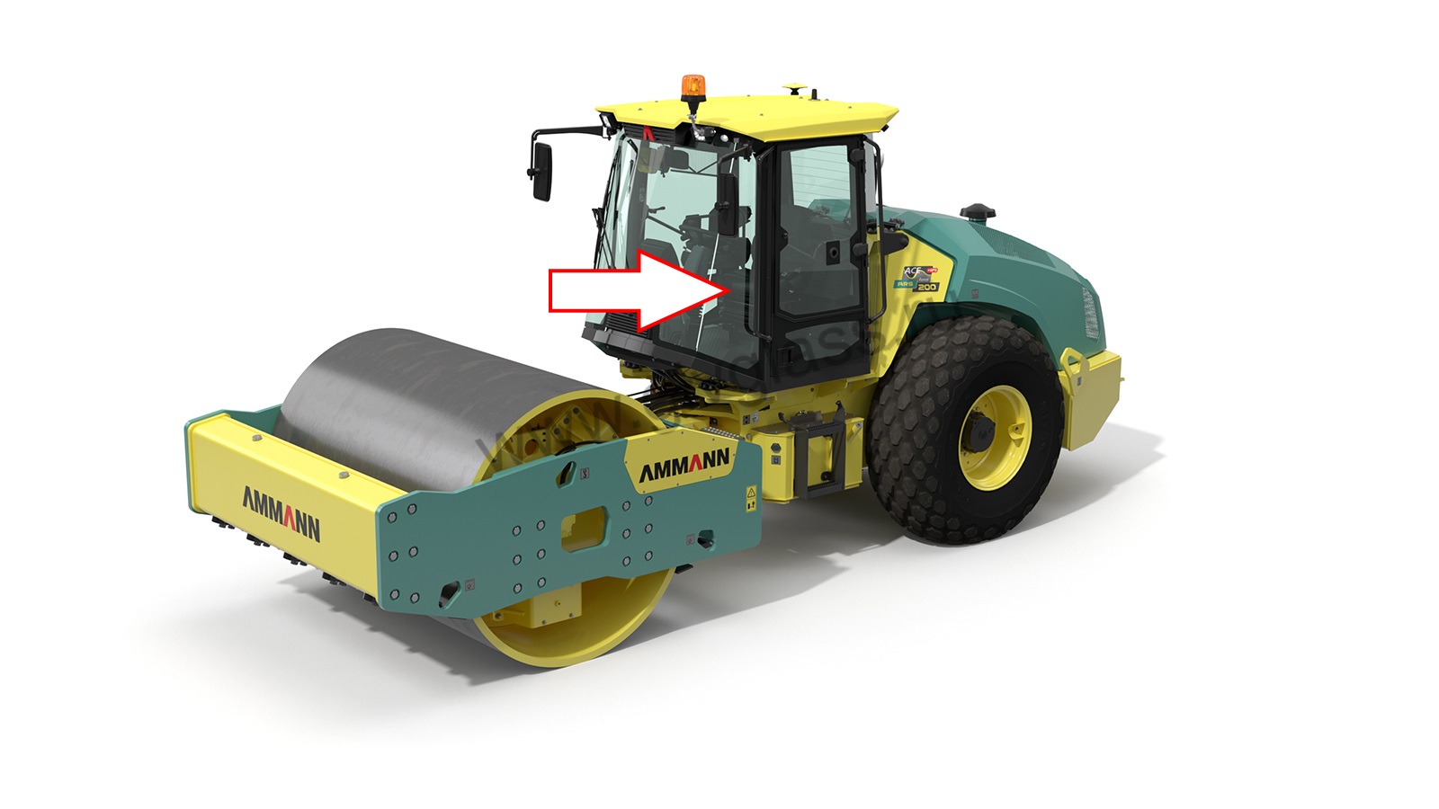 Грунтовый каток AMMANN ARS 200 - Стекло лобовое левое  (триплекс), фон зеленый, толщина 6 мм, размер 485*1560 мм

