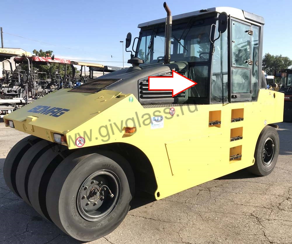 Пневмоколесный каток BOMAG BW 24 R - Стекло лобовое нижнее левое (триплекс)