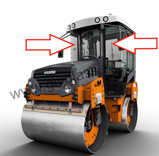 Каток HAMM HD-13 VT - Стекло лобовое правое (закаленное),
Стекло лобовое левое (закаленное),  цена за шт.