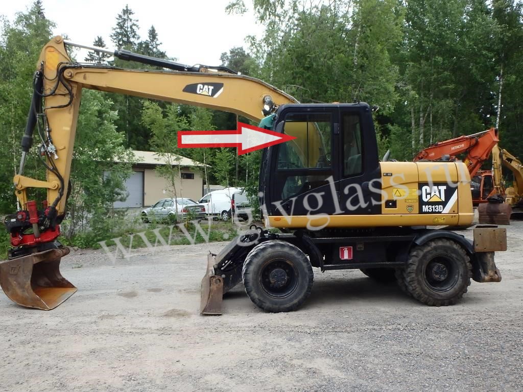 Экскаватор гусеничный Caterpillar 320 DL/324 DL/325 DL/319 DLN/320 DLN/320 D/312 D2L/329 DL/336 DL / M 315 D/ M 313 D /M 319 D - Стекло дверное левое верхнее в рамку, ближе к лобовому стеклу (закаленное) (крепления снизу)