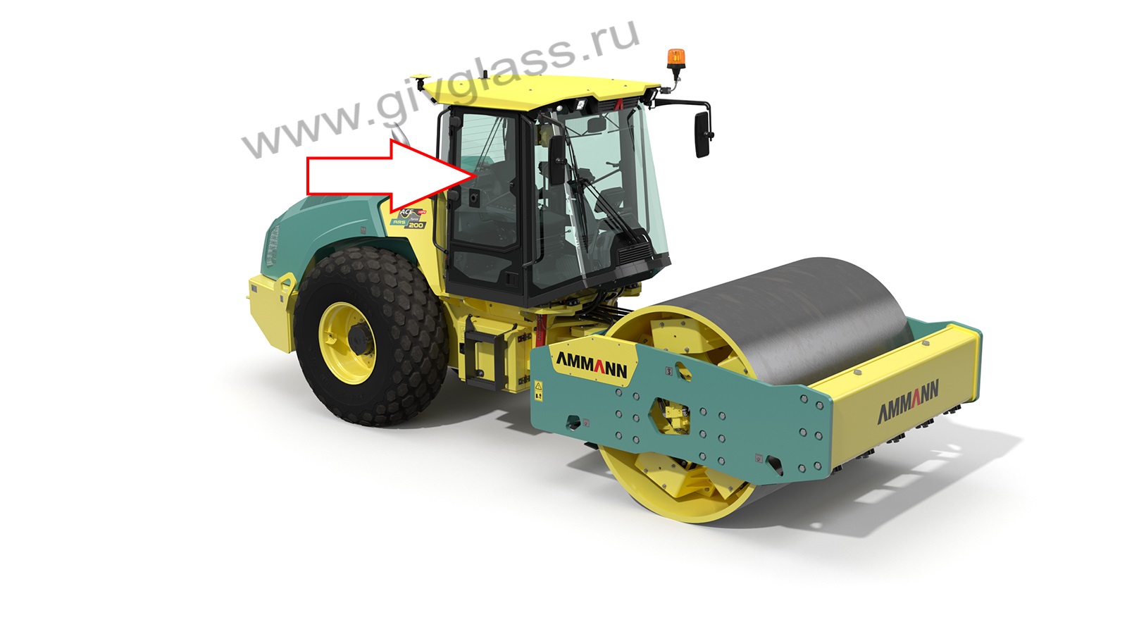  Грунтовый каток AMMANN ARS 200 - Стекло дверное верхнее правое (закаленное), фон зеленый, толщина 5 мм