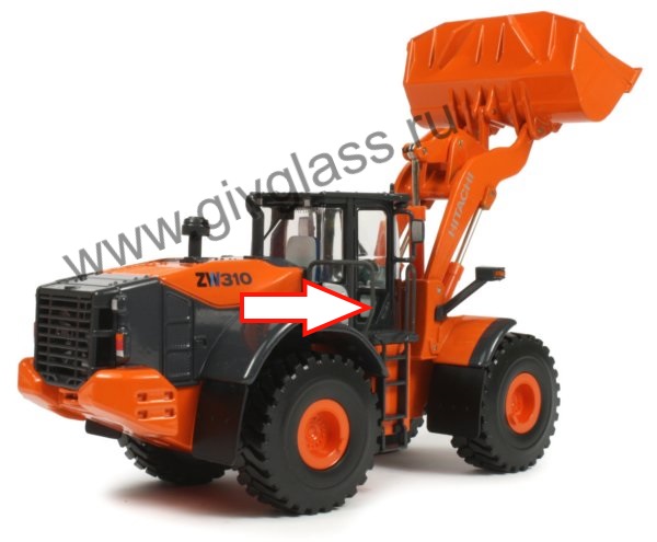 Фронтальный погрузчик HITACHI ZW310 - Стекло дверное правое нижнее (закаленное)