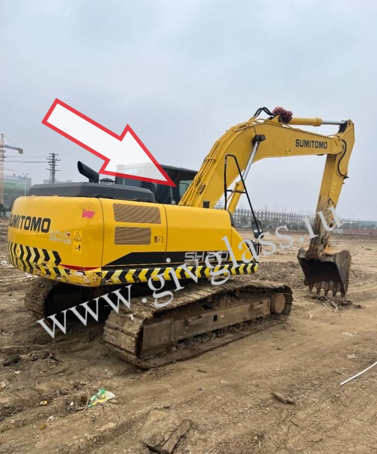 SUMITOMO SH 210-6 /SH300-6  - Стекло кузовное правое возле стрелы (закаленное)