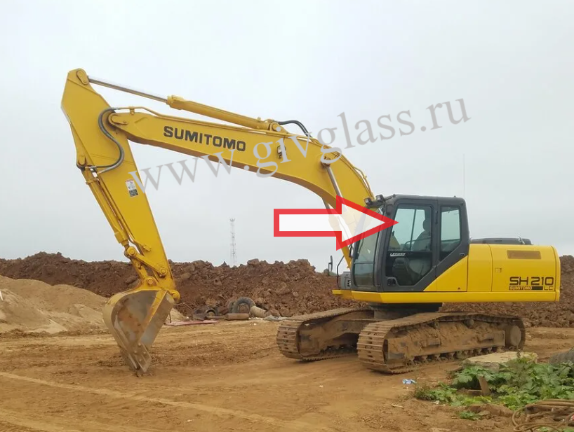 Гусеничный/колесный экскаватор SUMITOMO SH 210-5 - Стекло дверное левое верхнее (форточка ближе к лобовому стеклу) (закаленное) 
Номер в каталоге KHN15400