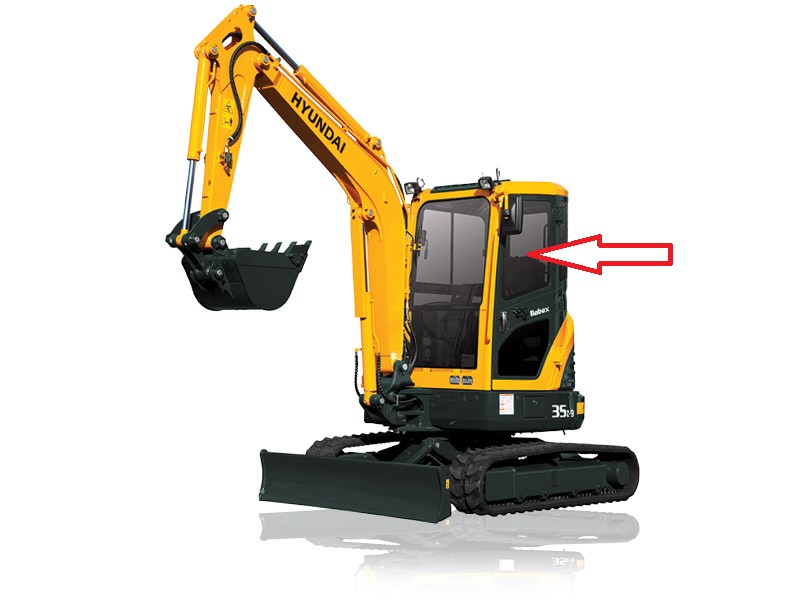Стекло для мини экскаватора HYUNDAI R35Z-9 | HYUNDAI R27Z-9 - Стекло дверное верхнее (закаленное)
