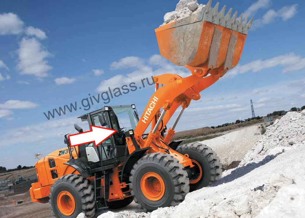 Фронтальный погрузчик HITACHI ZW310 - Стекло лобовое правое (триплекс), №263G674121