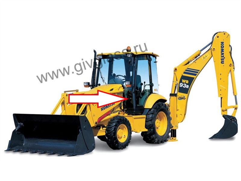 Экскаватор-погрузчик KOMATSU WB93R-5 / WB97R-5 2015 - Стекло лобовое нижнее левое/правое  (закалённое), цена за шт.