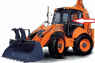 Экскаватор-погрузчик Fiat Hitachi FB 100-2/200-2  - Стекло дверное верхнее левое с отверстиями (закалённое)