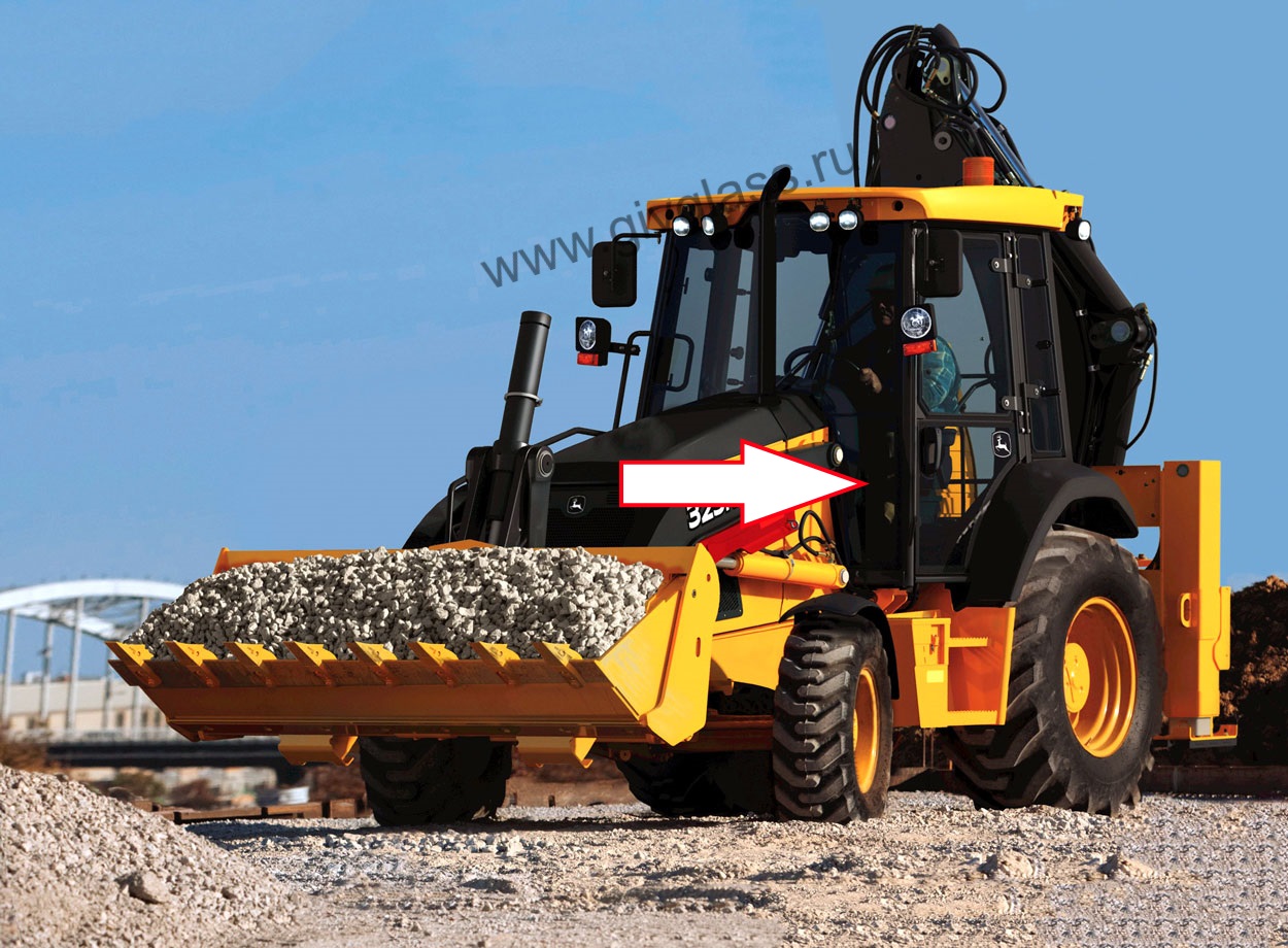 Экскаватор-погрузчик John Deere 315 SК, 325K, 325J,315 SК, 325 SК - Стекло лобовое нижнее левое/правое(закаленное)  