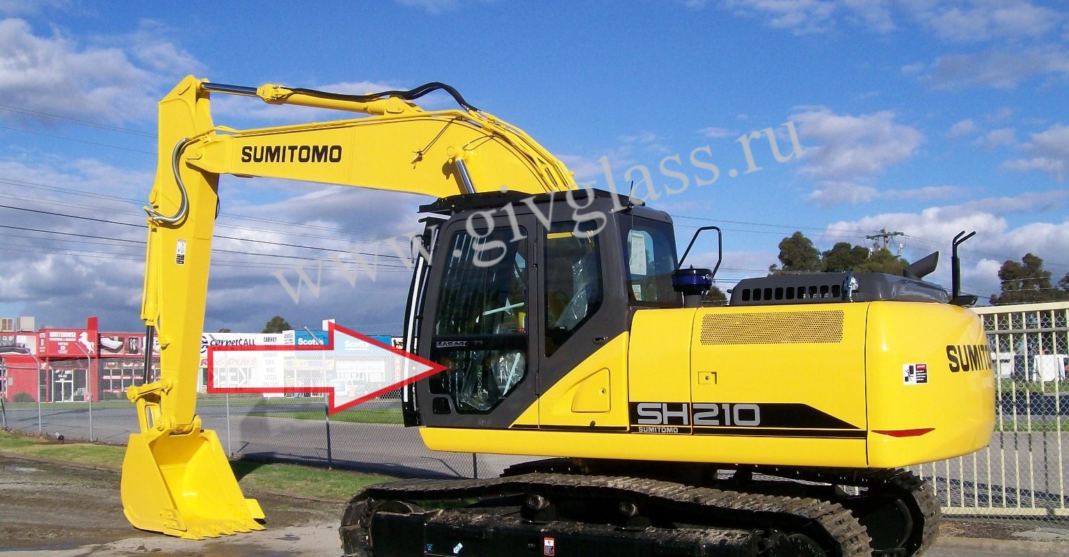 SUMITOMO SH 210-6 /SH300-6  - Стекло дверное нижнее левое (закаленное)