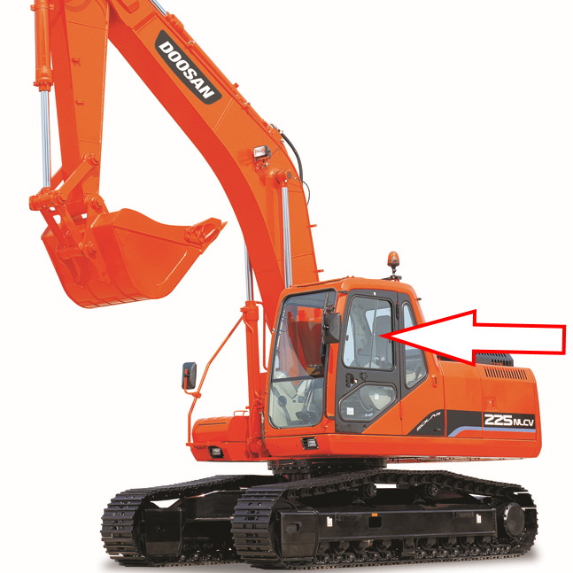 Экскаватор DOOSAN DX 190 NLCV | DOOSAN DX 225 NLCV | DOOSAN DX 300 NLCV - Стекло дверное верхнее заднее (форточка)  (закаленное)
​