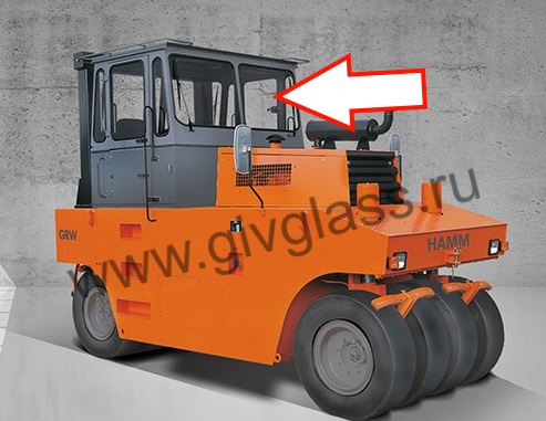 Каток HAMM GRW-10/15/20 - Стекло  лобовое левое (закаленное), размер 215 мм * 740 мм
​