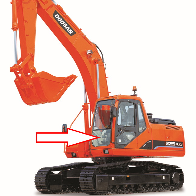 Экскаватор DOOSAN DX 190 NLCV | DOOSAN DX 225 NLCV | DOOSAN DX 300 NLCV - Стекло лобовое нижнее (закаленное)
