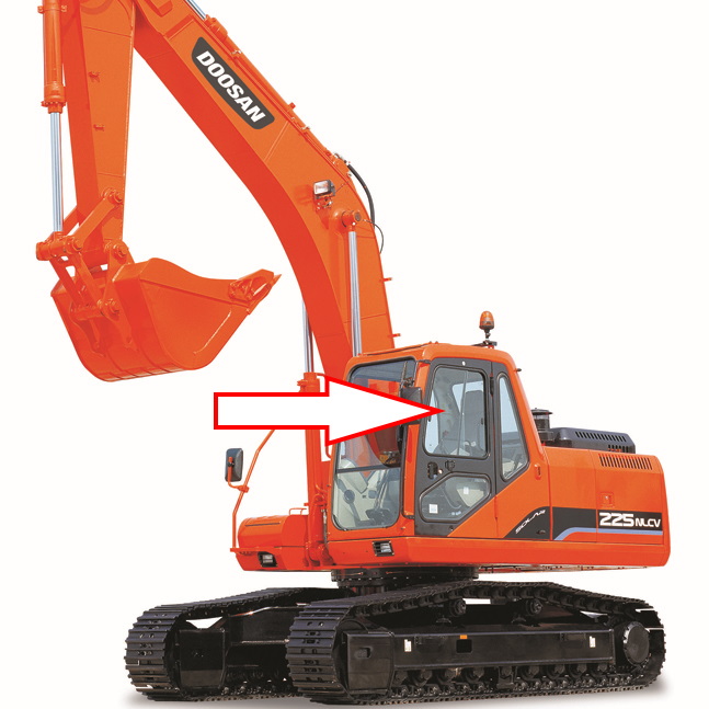 Экскаватор DOOSAN DX 190 NLCV | DOOSAN DX 225 NLCV | DOOSAN DX 300 NLCV - Стекло дверное верхнее переднее (форточка) (закаленное)
​