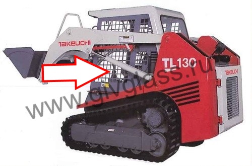 Мини-погрузчик TAKEUCHI TL 130, TL 140, TL 150 - Стекло кузовное левое в рамке неподвижное нижнее ближе к лобовому стеклу(закаленное)