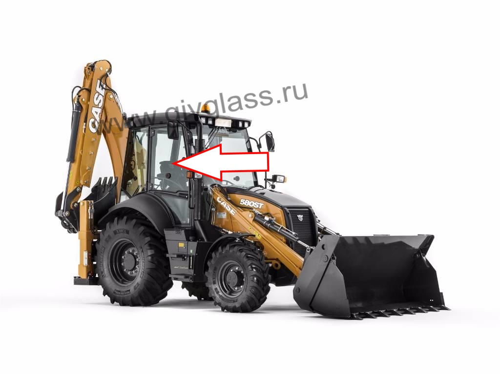 Экскаватор-погрузчик CASE 580 ST - Стекло дверное верхнее правое с вырезом снизу (закаленное)