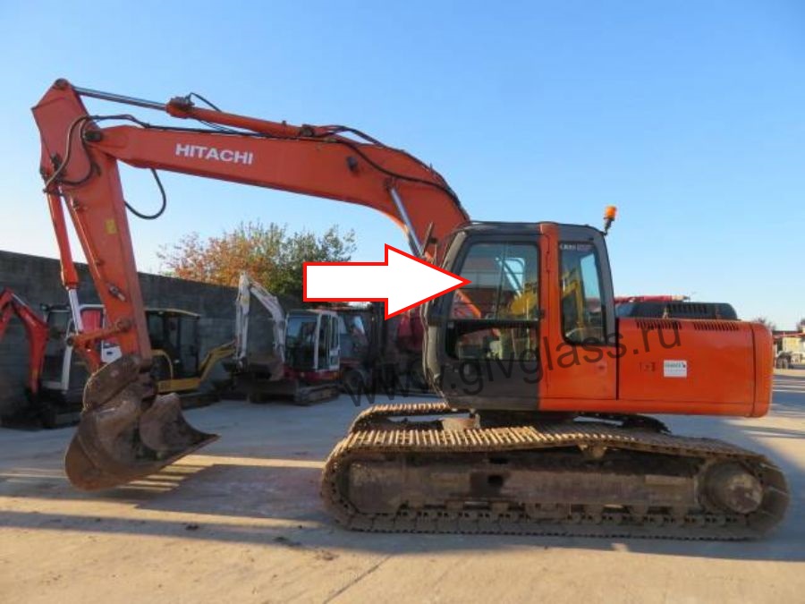 Экскаватор колёсный Hitachi ZAXIS ZX130/140/160/180/225/W 2003 - Стекло дверное левое верхнее (форточка) (ближе к лобовому стеклу) (закаленное) 