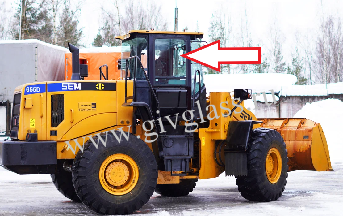 Фронтальный погрузчик Sem 655D - Стекло правое (форточка подвижная ближе к лобовому (закаленное)