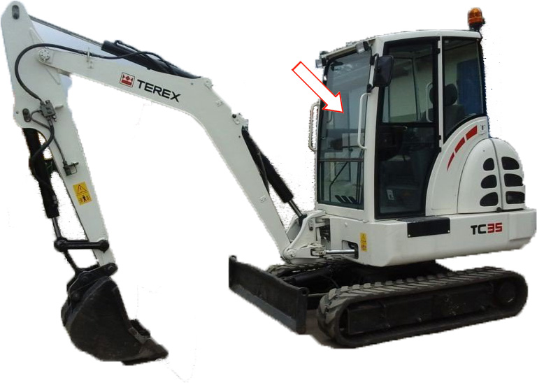 Мини-экскаватор Terex TC35  - Стекло лобовое верхнее (закалённое)