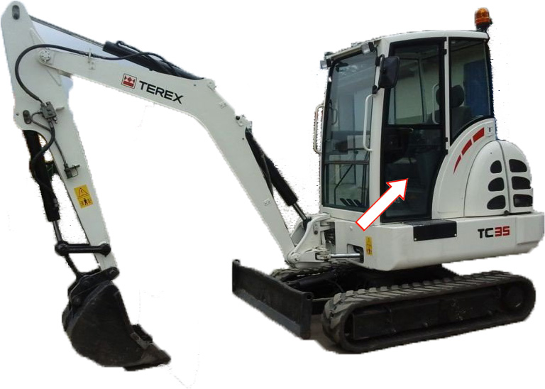 Мини-экскаватор Terex TC35  - Стекло дверное нижнее левое (закалённое)