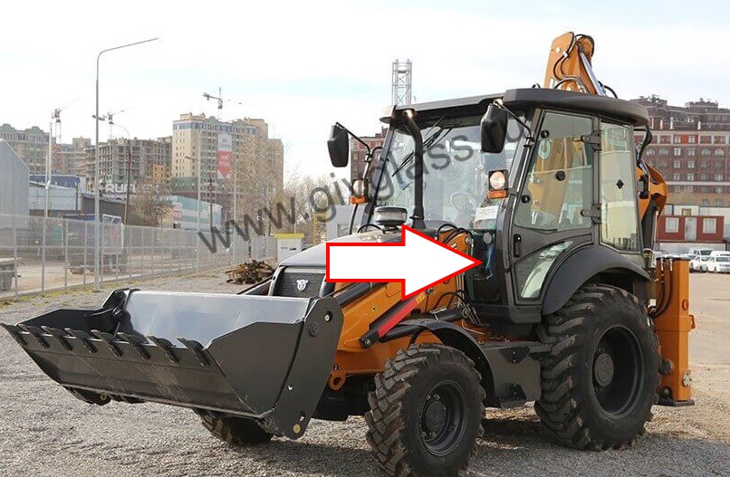 Экскаватор-погрузчик CASE 570 ST - Стекло лобовое нижнее левое (закаленное)